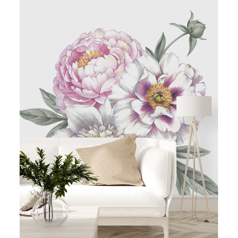 White Wallpaper with Three Flowers